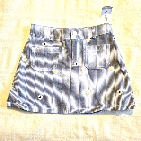 Carter's girls 6 6X blue & white stripe with embroidered flowers, NWT - Picture 1 of 5
